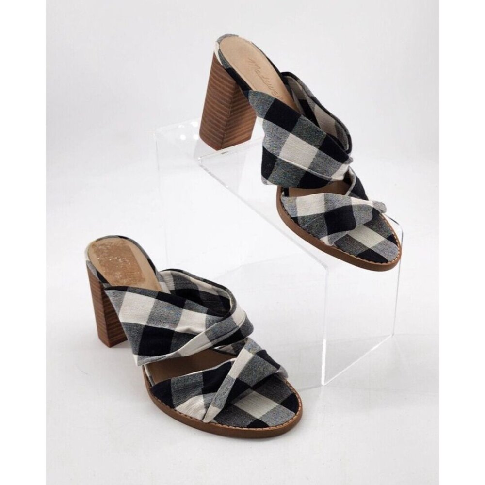 Madewell Women's Alexandria High Heeled Mule Black/White Buffalo Plaid Size 7.5
